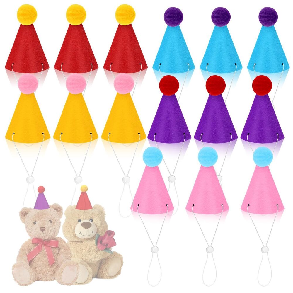 8962 15 Pcs Mini Party Hats for Stuffed Animals, Felt Cone Hats for Pets